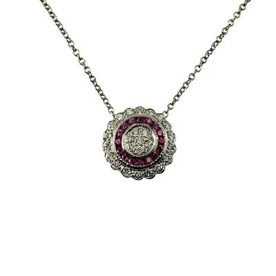 14K White Gold Pink Sapphire and Diamond Circular Pendant Necklace #18859 - Image 1 of 4