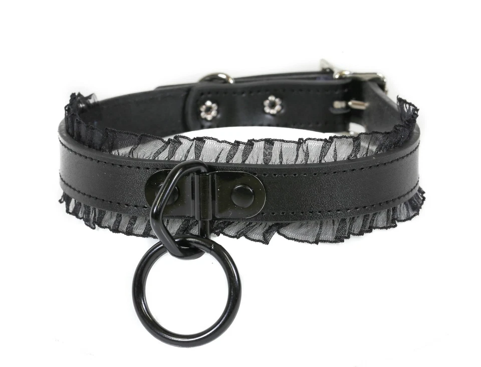 Gargantilla Collar Gótico Encaje Bondage Cuero Real Negro Punk Rock Foto 1 de 1