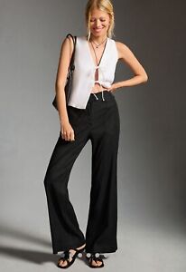 Anthropologie  The Naomi Linen Wide-Leg Flare Pants by Maeve 20 Black