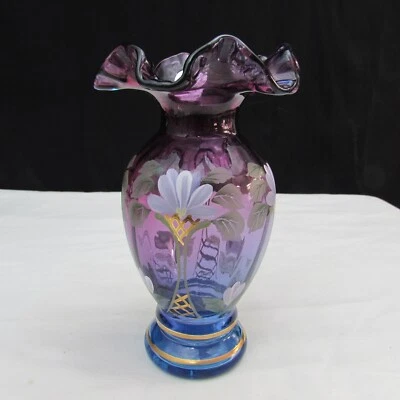 Fenton Mulberry Floral Arches Hand Painted Vase Special Order LE 2003 C1067 - Image 1 of 4