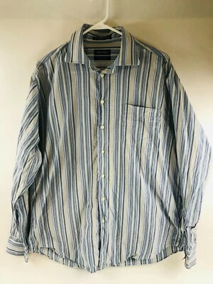 Camisa Nautica Para Hombre Talla 16.5 36/37 Gris y Azul Rayas Manga Larga Abotonada Foto 1 de 4