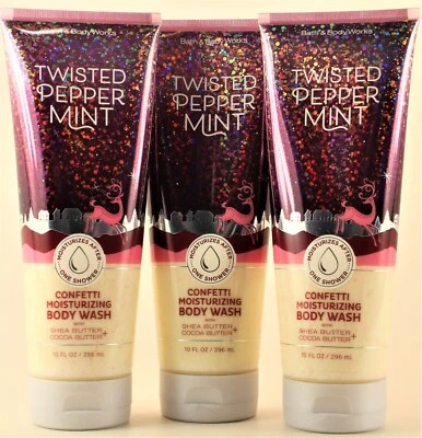 QTY 3 Bath & Body Works TWISTED PEPPERMINT Confetti Moisturizing Body Wash 10oz - Image 1 of 2