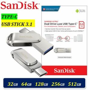 SanDisk 32GB 64GB 128GB 256GB Dual Drive Luxe USB Stick Type-C Speicherstick DE