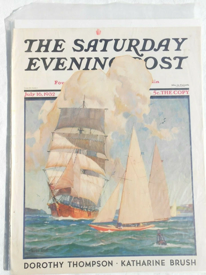 Vintage Saturday Evening Post Cover Only July 16 1932 Apple Press Sailboat P10 Foto 1 de 1