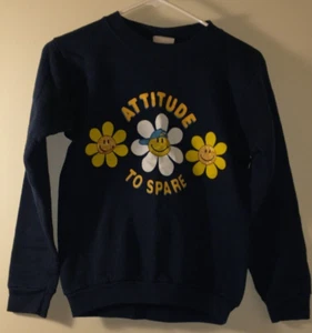 Vintage 90's Ross Youth Small Smiley Face Flowers Attitude to Spare Sweatshirt - Picture 1 of 3