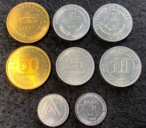 Nicaragua 4 Coins Set 5, 10, 25, 50 Centavos UNC World Coins Cover