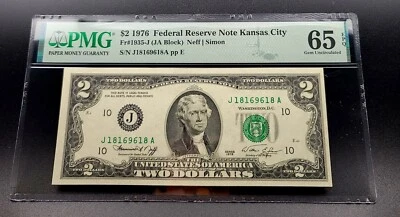 1976 $2 Federal Res. Note Kansas City Fr1935J 65 EPQ Gem Uncirculated - Image 1 of 2