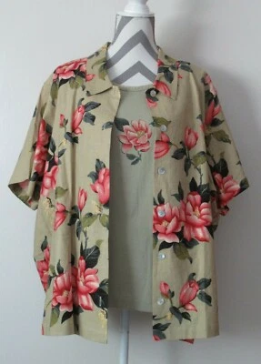 Camiseta sin mangas y camiseta sin mangas floral de verano con botones 55 % lino Blair Sage 2ps 2921 para mujer 3XL Foto 1 de 4