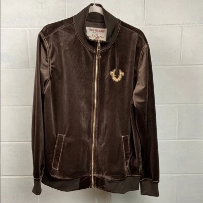 NUEVO CON ETIQUETAS TRUE RELIGION HOMBRE BIG T TERCIOPELO CUELLO SIMULADO CREMALLERA CHAQUETA BRACKEN/DORADO Foto 1 de 4