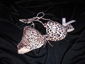 34B NWT Leopard Animal Print Women's VICTORIA'S SECRET Push Up Bikini Top 34B - Picture 1 of 5