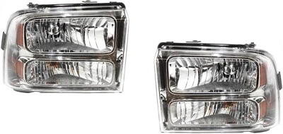 Headlights For Ford Super Duty Truck F250 F350 2005 2006 2007 Chrome Bezel Pair Foto 1 de 4