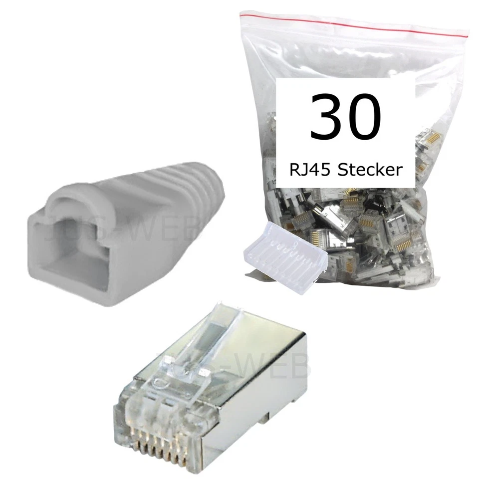 30x CAT5e RJ45 Stecker geschirmt Modular Crimp Patchkabel Netzwerk 30 Stück grau - Bild 1 von 1