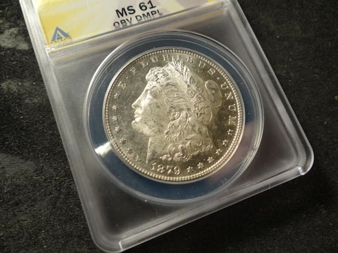 1879-S DMPL Cameo Obverse ANACS MS-61 Morgan Silver Dollar SLABZ Cover