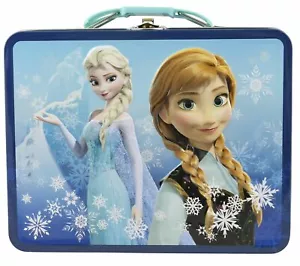 Disney Frozen 3D Design Embossed - Metal Tin Lunchbox Navy NEW Back to School - Picture 1 of 2