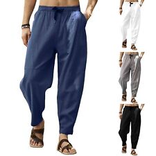 Men Spring And Summer Pant Casual All Match Solid Color Cotton Linen Loose