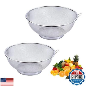 SEL NATURAL 2Pcs Stainless Steel Mesh Colander Strainer Basket Drainer- Fine - Picture 1 of 5