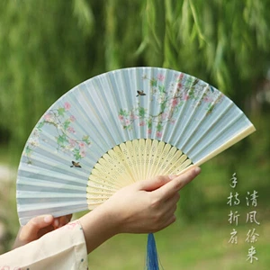 Neue chinesische Blüten Blumen Bäume mit Singvogel blau Holz Handfächer ccfan220 - Bild 1 von 1