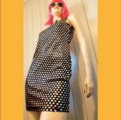 Mini Vestido De Colección Años 80 90 Mod Disco Glam Dorado Lentejuelas Body con Fiesta De Colección Foto 1 de 4