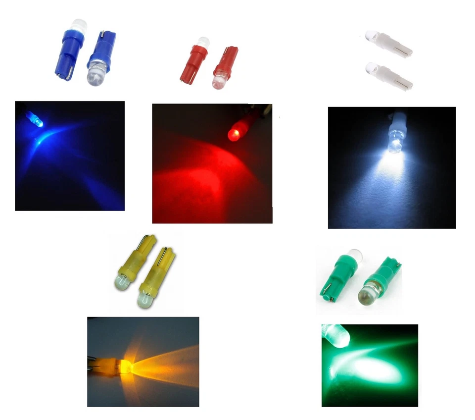 2 Lumières Position LED Blanc Rouge Bleu Vert Jaune T5 6000k Ampoule Voiture - Photo 1/1