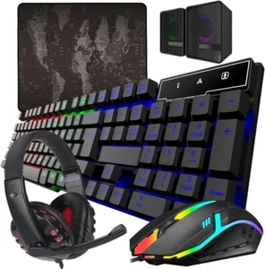 Wired 104 Key Keyboard Mouse Headphone Speaker 5in1 Combo w Mice /Mouse Pad 7641 - Picture 1 of 7