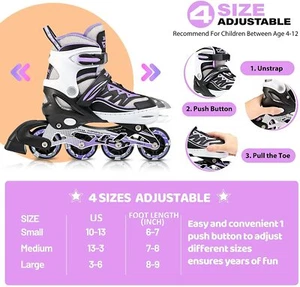 2PM Sports Cytia Girls Adjustable Inline Skates w/Light Up Wheels - Purple - M - Picture 1 of 5