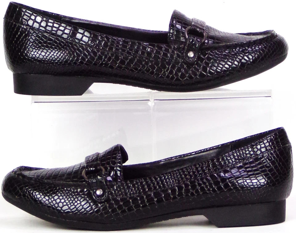 Mocasines de tacón bajo ST. JOHNS BAY talla 6M negro imitación patente-cuero imitación-piel de serpiente Foto 1 de 4