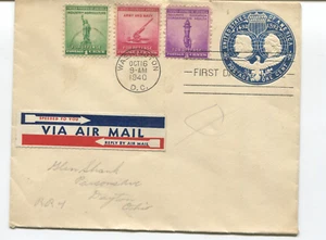 1940 Washington DC FDC For Defense 1¢ Columbus Envelope Airmail Label Cover - Picture 1 of 2