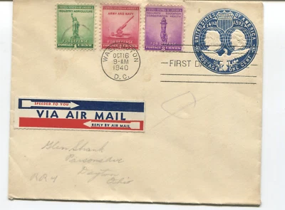1940 Washington DC FDC For Defense 1¢ Columbus Envelope Airmail Label Cover - Image 1 of 2