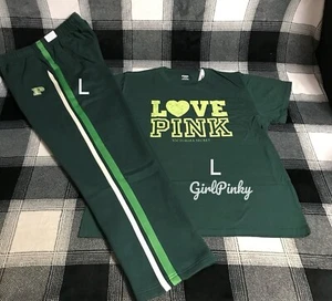 VS PINK SWEATPANTS OUTFIT & CAMPUS LOGO TEE IN DEEP FOREST GREEN IN SIZE LARGE - Bild 1 von 12