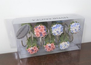 Set of 12 Hydrangea Flower Hand Painted Resin Shower Curtain Hooks