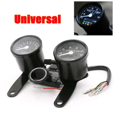 US Motorcycle Dual Odometer Speedometer Tachometer Gauge For Chopper Cafe Racer - Image 1 of 4