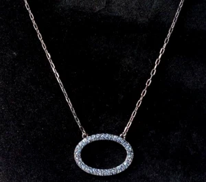 Givenchy Necklace Blue Rhinestone Oval Gunmetal Chain Logo 16-18 Inch Adjustable - Picture 1 of 12