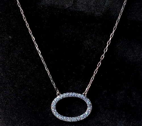 Givenchy Collana Strass Blu Ovale Gunmetal Catena Logo 16 18 Pollici Regolabile