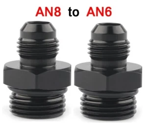 (2) ORB-8 O-Ring Boss -8AN to -6AN Male Adapter Fitting Straight Black Anodized - Foto 1 di 7