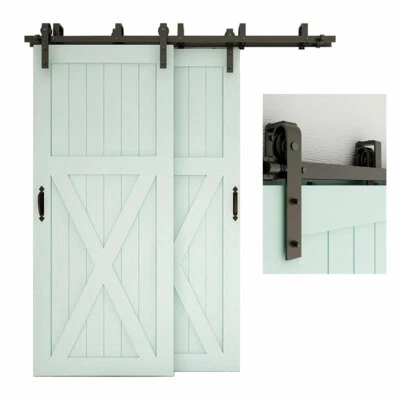Kit de herrajes para puerta corredera de granero de derivación de 4 pies-20 pies para puerta doble, armario, trabajo pesado Foto 1 de 4
