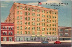 Charleston, West Virginia Postcard HOLLEY HOTEL Street View -Curteich Linen 1949 - Picture 1 of 2