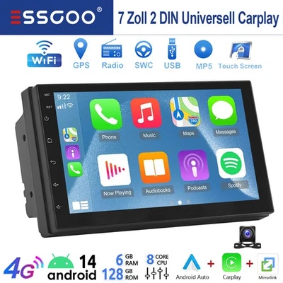 6+128G Android 14 8Core 2 DIN Autoradio Carpaly Kamera GPS NAVI Bluetooth SWC AM - Bild 1 von 4