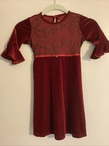 Jona Michelle Girls Dress Red Velvet Holiday Ruffled Sleeve Size 5 - Picture 1 of 12