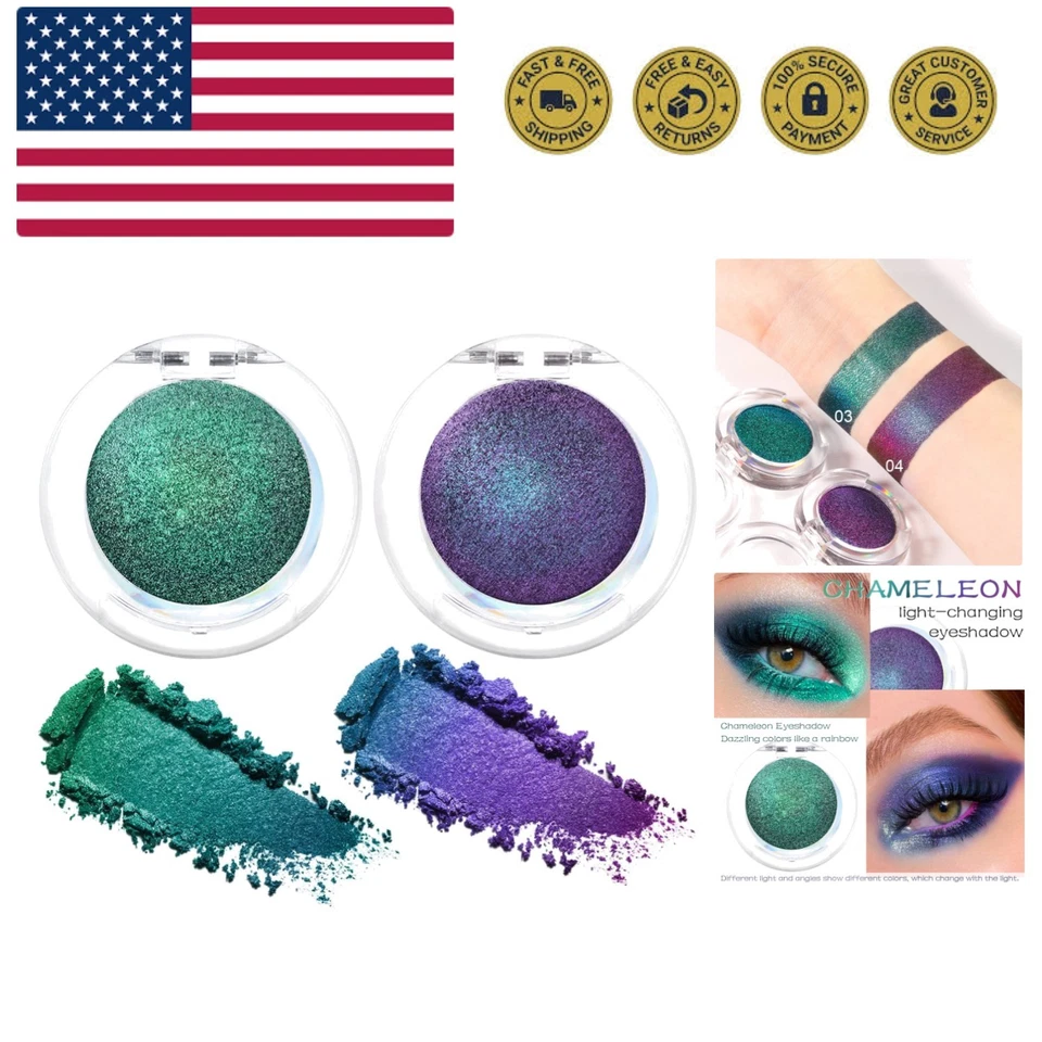 Color Shifting Duochrome Eyeshadow - 2Pcs Glam Palette for Sensitive Skin - Image 1 of 4