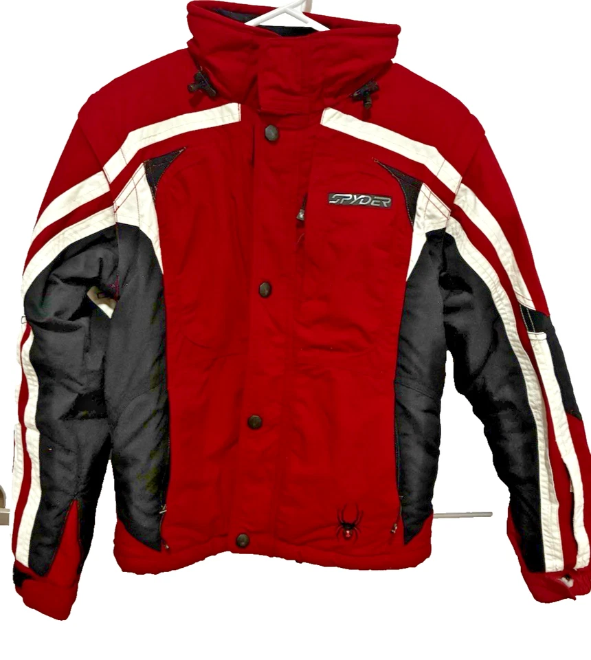 Spyder kids winter jacket size 12 with hood Red black Ski Full Zip & Buttons - Image 1 of 4