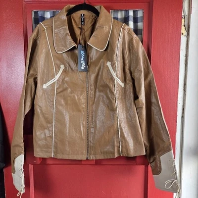 2 Fly Co. Brown Faux Leather Long Sleeve Zip Front Western Jacket Size XL NWT - Image 1 of 4