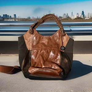 The Sak braune Patchwork Leder große Hobo Schultertasche Boho geflochtener Riemen selten - Bild 1 von 6