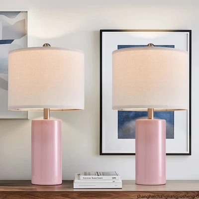 22" Pink Ceramic Table Lamps Set of 2, Modern Bedroom - Image 1 of 4