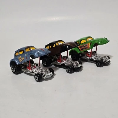 Matchbox VW Escarabajo Streaker Lote de 3 - Chocolate Caliente, Azul Grande, Ruedas Dragon Foto 1 de 4