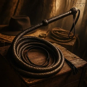 Indiana Jones Bullwhip Cuero Genuino Marrón Oscuro 08 Trenzado Bull Whip 6/8/10 ft - Imagen 1 de 6