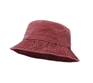 Bucket Hat, Wide Brim Washed Denim Cotton Outdoor Sun Hat Flat Top Cap for - Picture 1 of 7