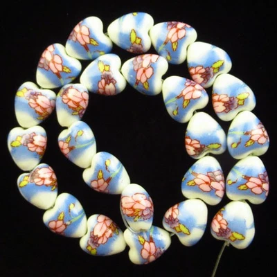12x9mm 25Pcs Blue Pink Ceramics Flower Heart Loose Bead S0047642 - Image 1 of 2