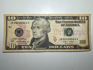 Rare $10 Dollar Bill Banknote Series 2009 Fancy Serial Number Trinary 66288866 - Picture 1 of 3