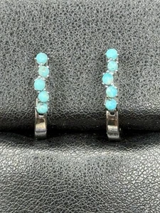 New Condition Sterling Silver Genuine Turquoise Dainty Hoops 925  - Picture 1 of 9