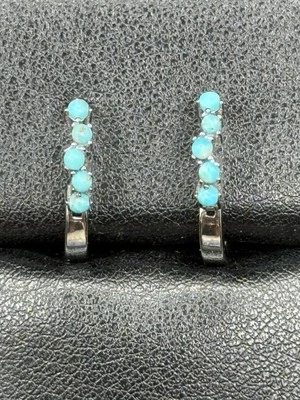 New Condition Sterling Silver Genuine Turquoise Dainty Hoops 925  - Image 1 of 4